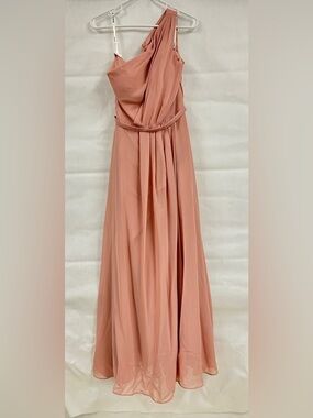Pomuyoo One Shoulder Chiffon Dress Size 6 Dusty Rose Blush Formal Maxi Gala Gown
